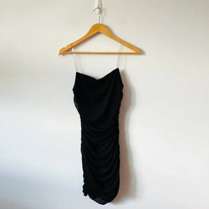 Day &  Night Clear Strap Bodycon Mesh Ruched Mini Dress Black Size Small